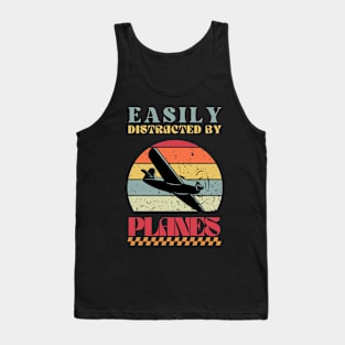 Easily Distracted by Planes - Retro Airplane Design Tank Top